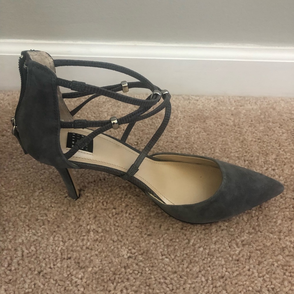 Gray Suede Strappy Heels